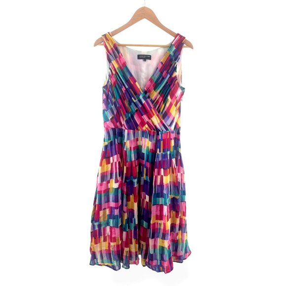 Jones‎ New York Multi-Color Vibrant Silk Sleeveless Dress Size 14 Summer Wedding - Picture 1 of 8
